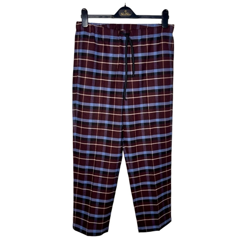 Aritzia The Group BABATON Brown & Blue Plaid Drawstring Waist Pants. Size Medium